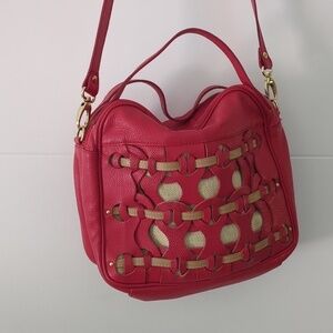 Aleanto Collezioni Made in Italy leather satchel cross body red nude bag